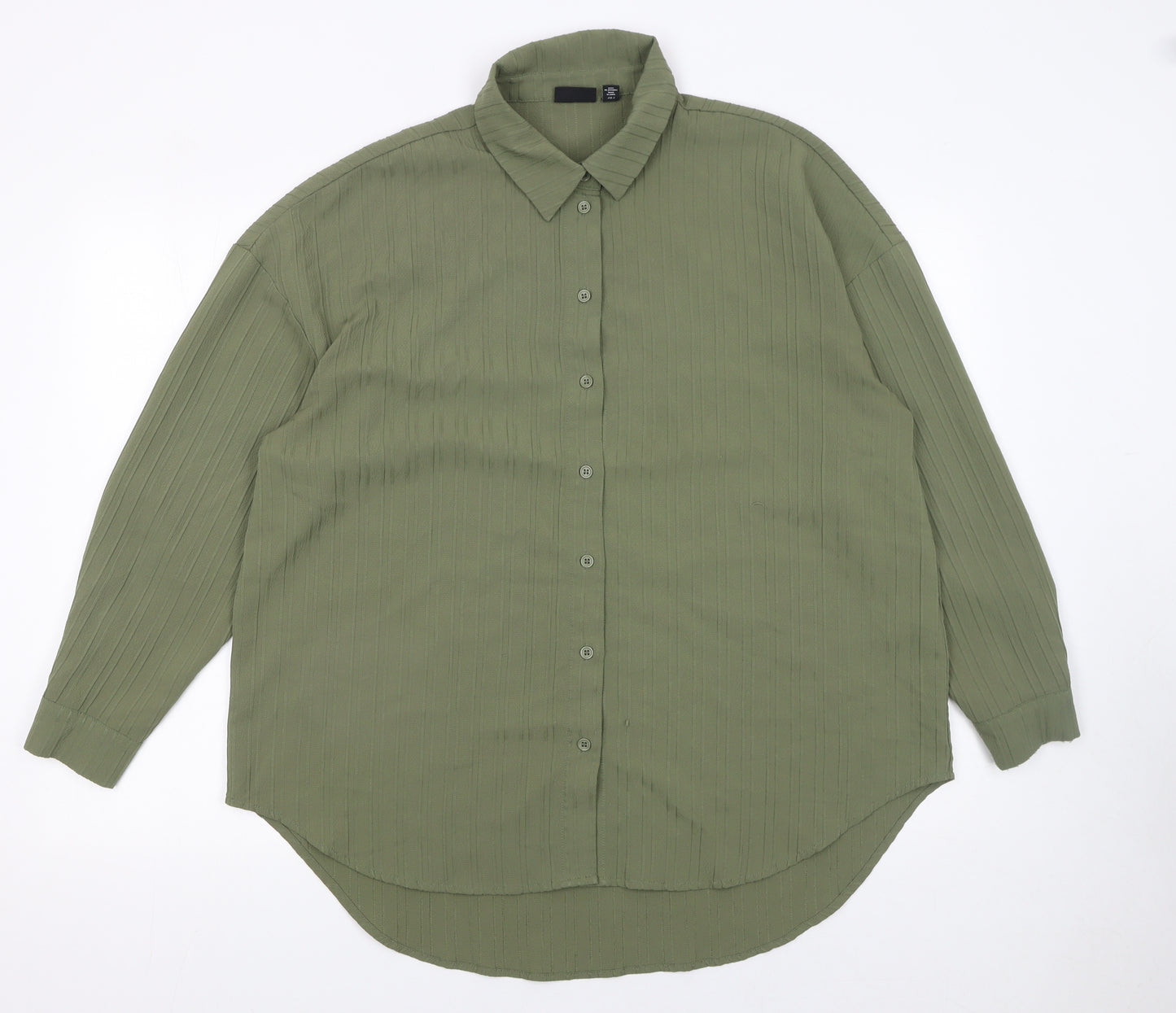 Pieces Women's Green Button-Up Long Sleeve Shirt Size L
