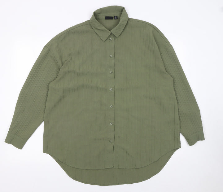 Pieces Women's Green Button-Up Long Sleeve Shirt Size L