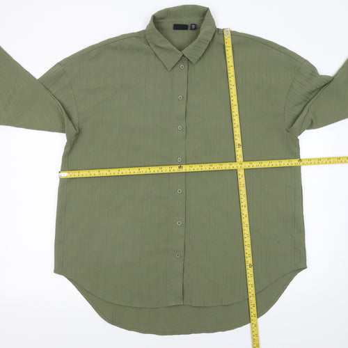 Pieces Women's Green Button-Up Long Sleeve Shirt Size L