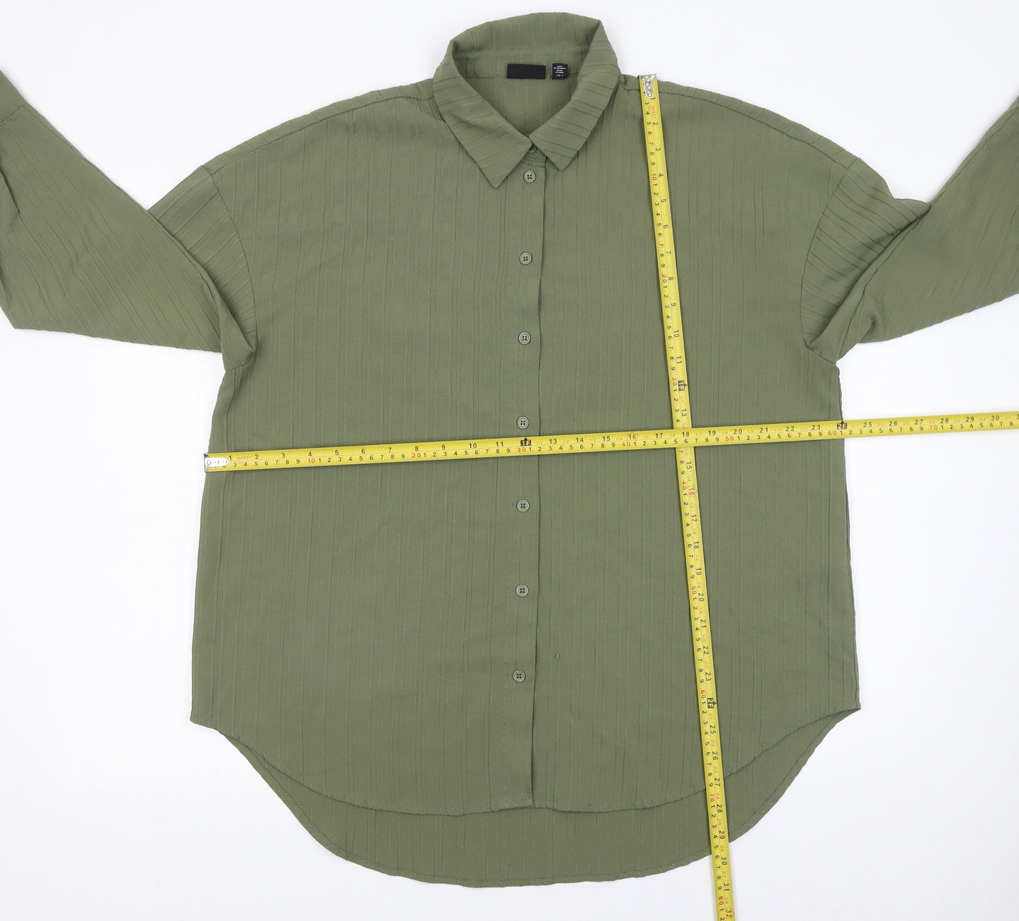 Pieces Women's Green Button-Up Long Sleeve Shirt Size L
