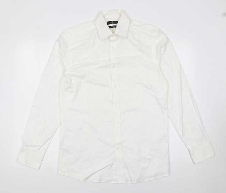 Jasper Conran Men’s White 15.5in Regular Fit Cotton Long Sleeve Formal Dress Shirt