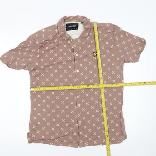 Lyle & Scott Men's Brown Geometric Short Sleeve Button-Up Shirt Size M