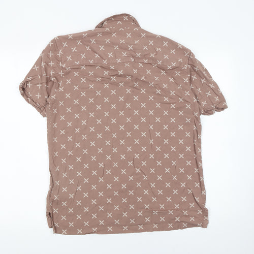 Lyle & Scott Men's Brown Geometric Short Sleeve Button-Up Shirt Size M