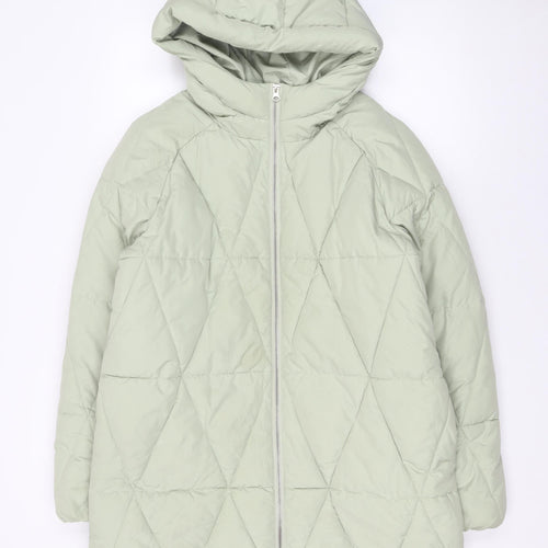 STR Women Green Quilted Puffer Coat Hooded Size S