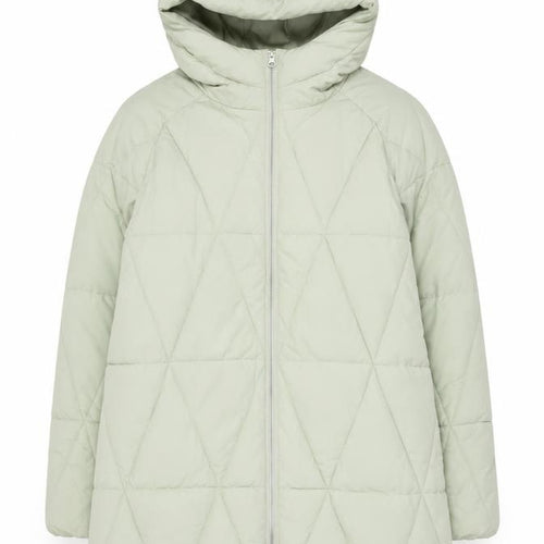 STR Women Green Quilted Puffer Coat Hooded Size S