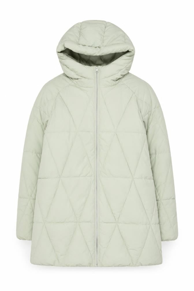 STR Women Green Quilted Puffer Coat Hooded Size S