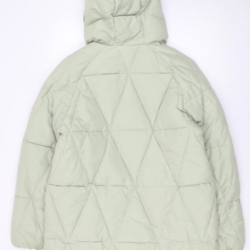 STR Women Green Quilted Puffer Coat Hooded Size S
