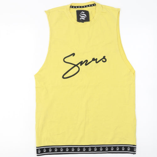 Sinners Attire Men's Yellow Sleeveless T-Shirt XS Cotton Graphic Top