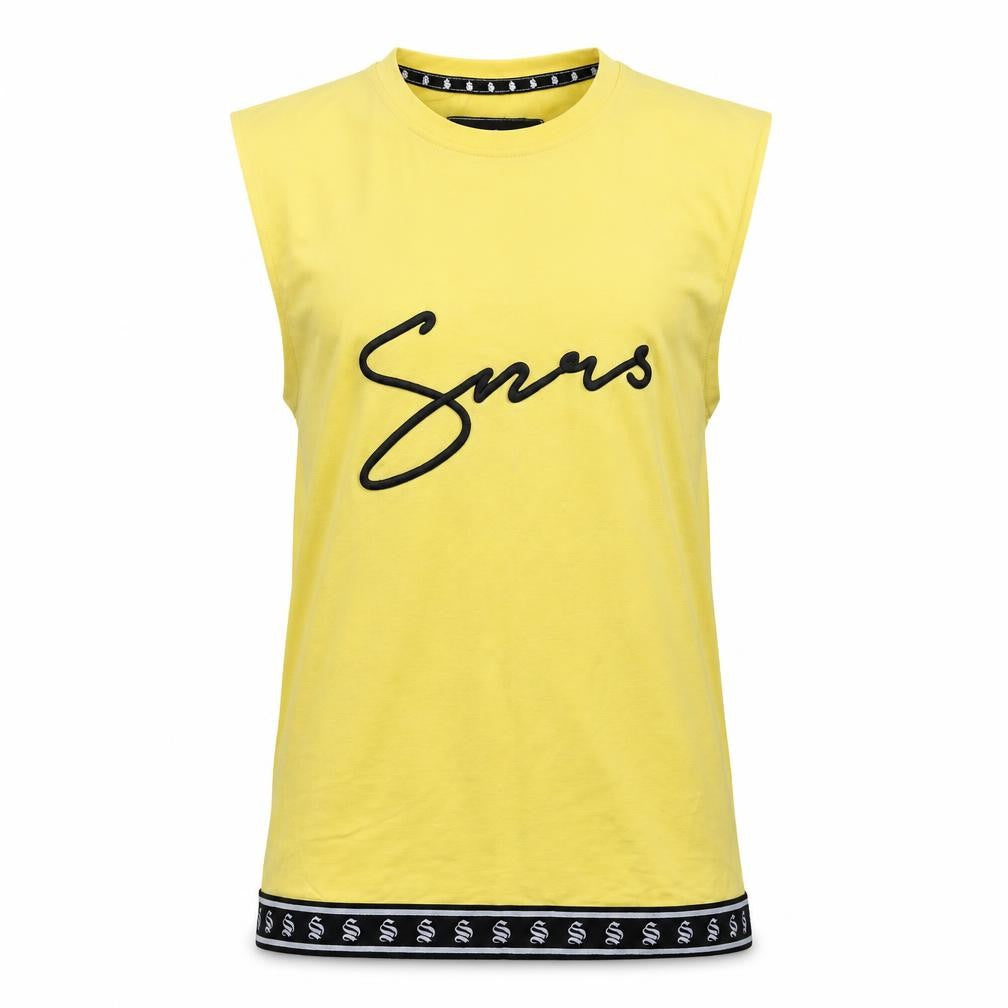 Sinners Attire Men's Yellow Sleeveless T-Shirt XS Cotton Graphic Top