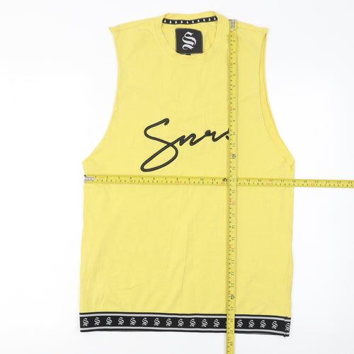 Sinners Attire Men's Yellow Sleeveless T-Shirt XS Cotton Graphic Top