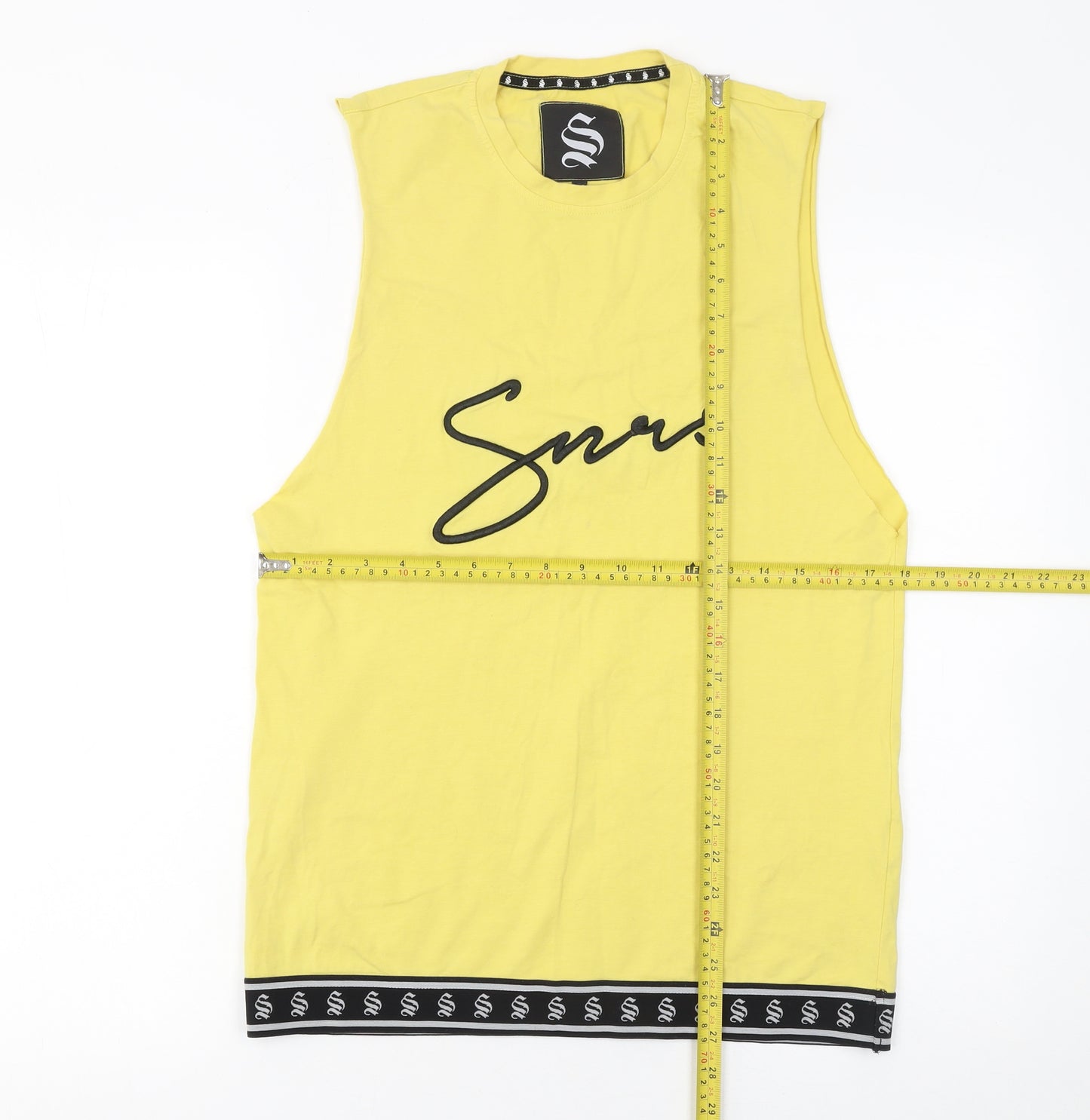 Sinners Attire Men's Yellow Sleeveless T-Shirt XS Cotton Graphic Top