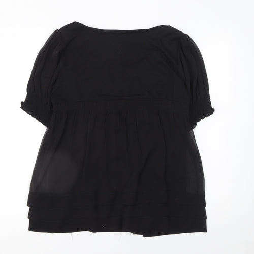 ECI New York Black Sequin Embroidered Short Sleeve Tunic Top Size 10