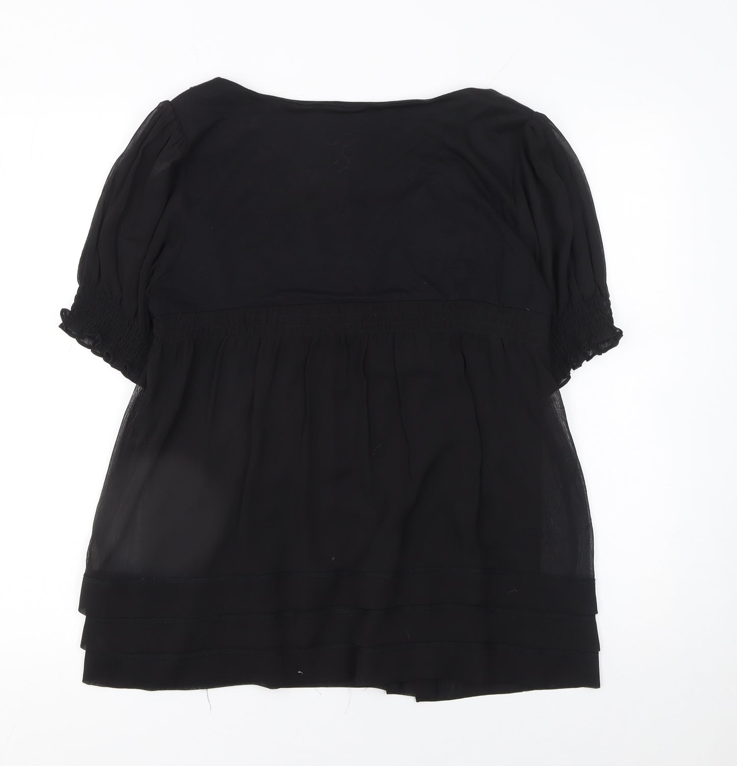 ECI New York Black Sequin Embroidered Short Sleeve Tunic Top Size 10