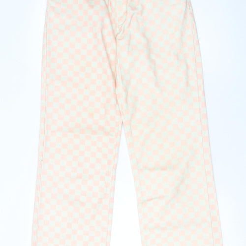 Ragged Jeans Women Pink Check Straight High Waist Cotton Denim 26