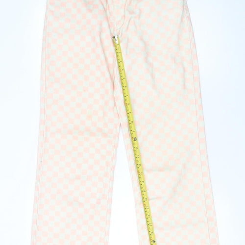 Ragged Jeans Women Pink Check Straight High Waist Cotton Denim 26