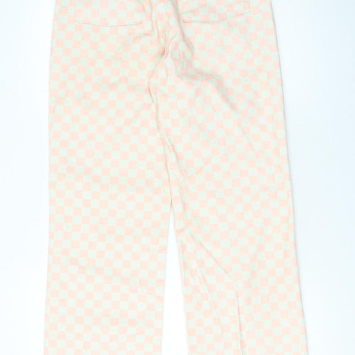 Ragged Jeans Women Pink Check Straight High Waist Cotton Denim 26