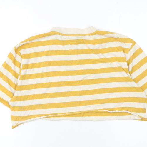 Guess Womens Yellow Striped Cropped T-Shirt Size S