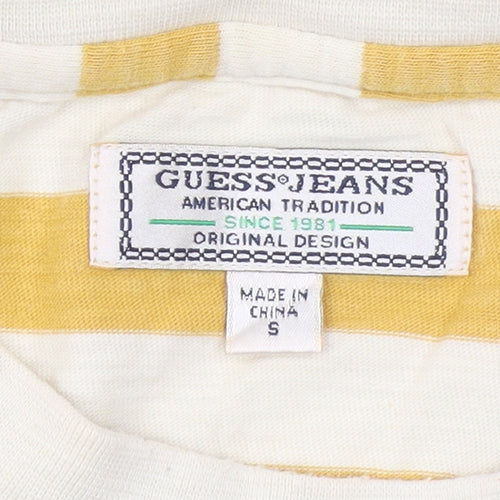 Guess Womens Yellow Striped Cropped T-Shirt Size S