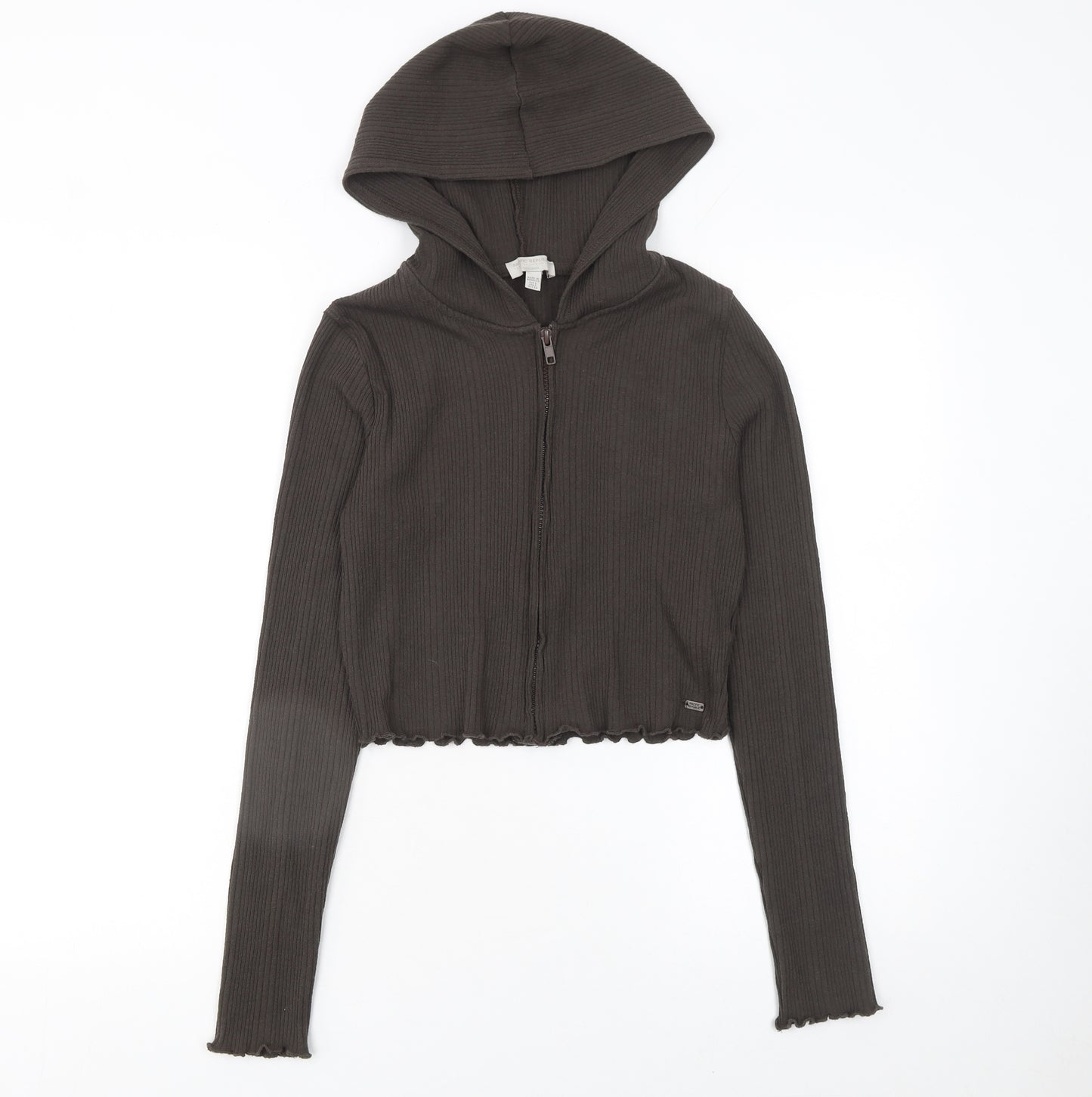 Pull&Bear Teens Brown Ribbed Zip Hoodie Jumper L