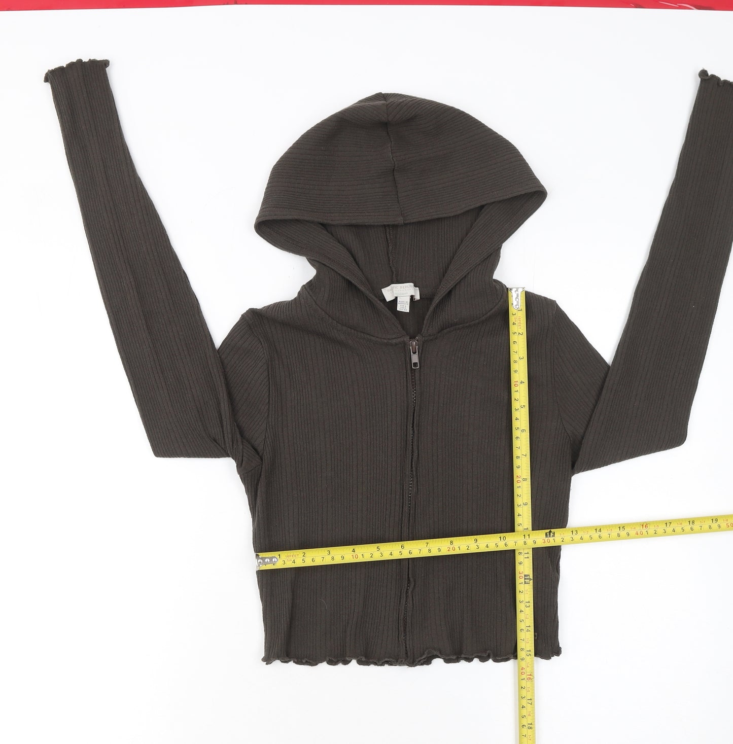 Pull&Bear Teens Brown Ribbed Zip Hoodie Jumper L