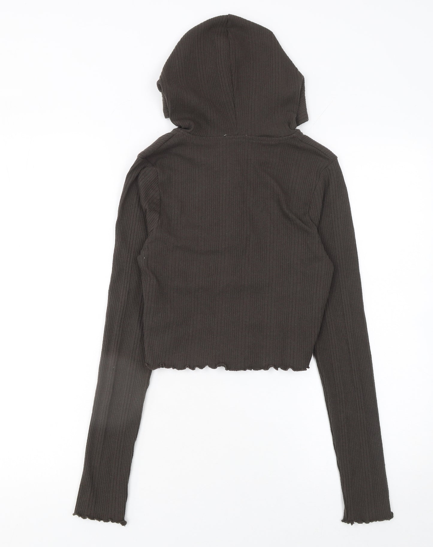 Pull&Bear Teens Brown Ribbed Zip Hoodie Jumper L