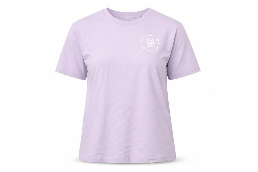 Front view of Carpe Omnia women’s lilac crew neck basic t-shirt, size S, 100% cotton