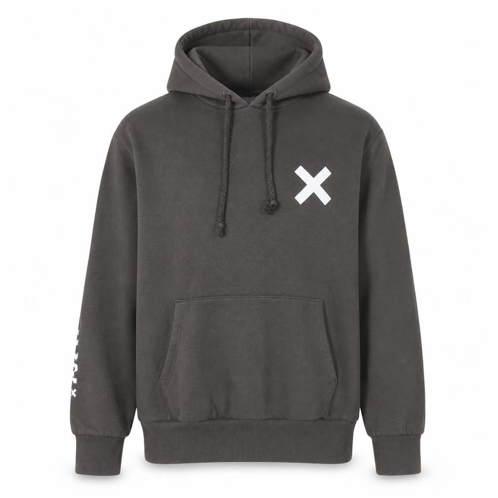 Front view of Collusion Men's Brown Pullover Hoodie S Graphic Logo Fleece