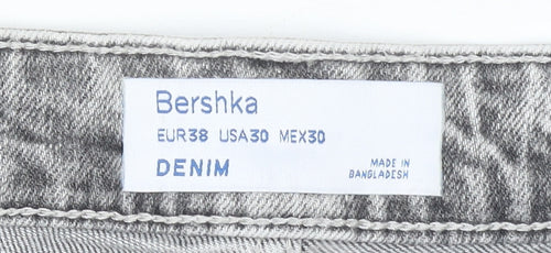 Bershka Men Grey Distressed Denim Shorts Size 30 Slim Fit Casual