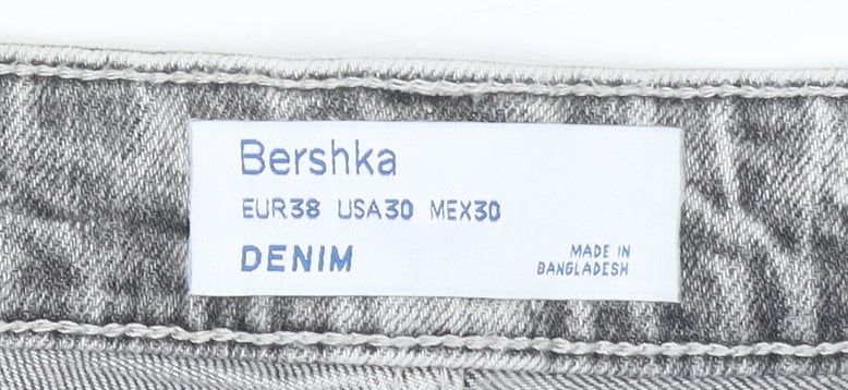 Bershka Men Grey Distressed Denim Shorts Size 30 Slim Fit Casual