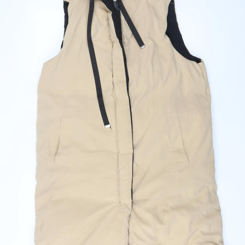 MISSPAP Women’s Beige Hooded Long Puffer Waistcoat Size L