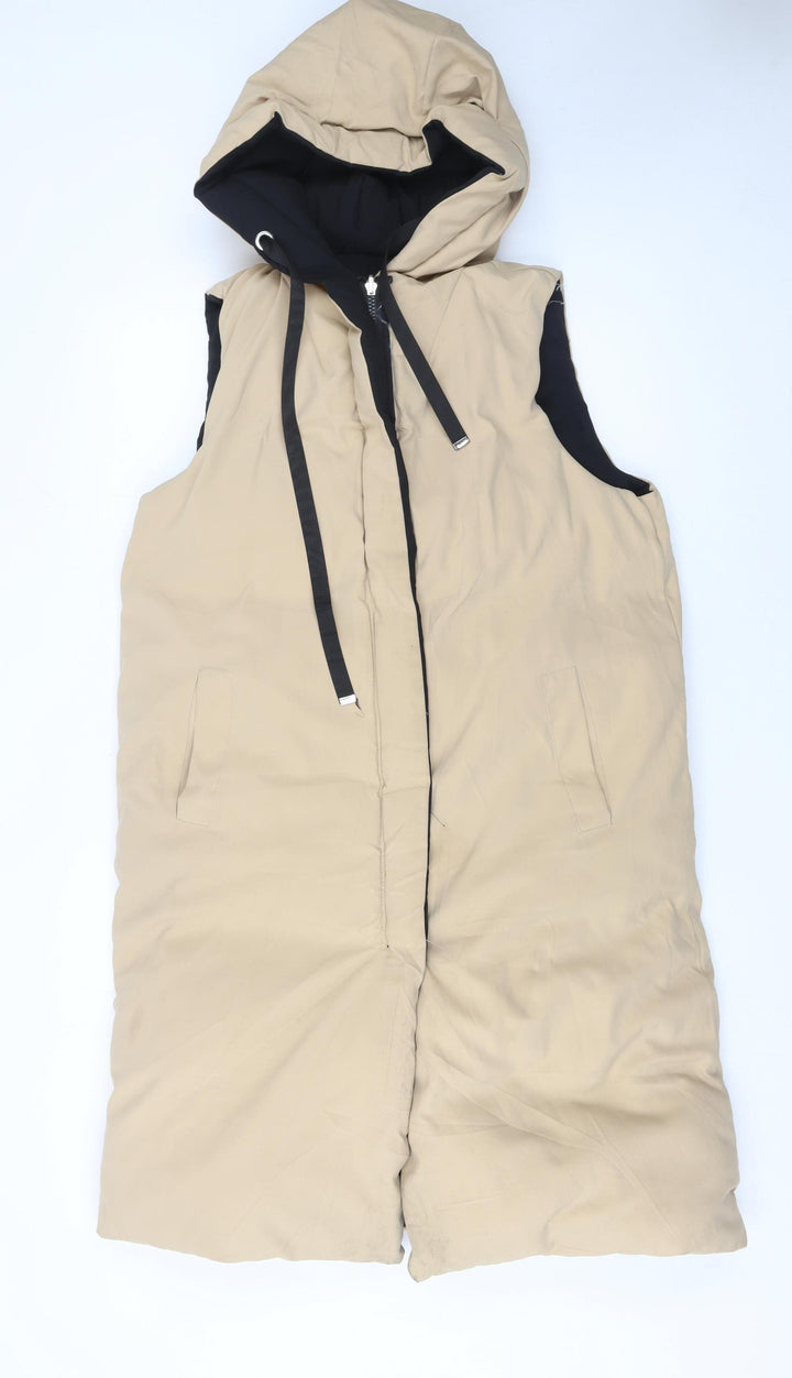 MISSPAP Women’s Beige Hooded Long Puffer Waistcoat Size L