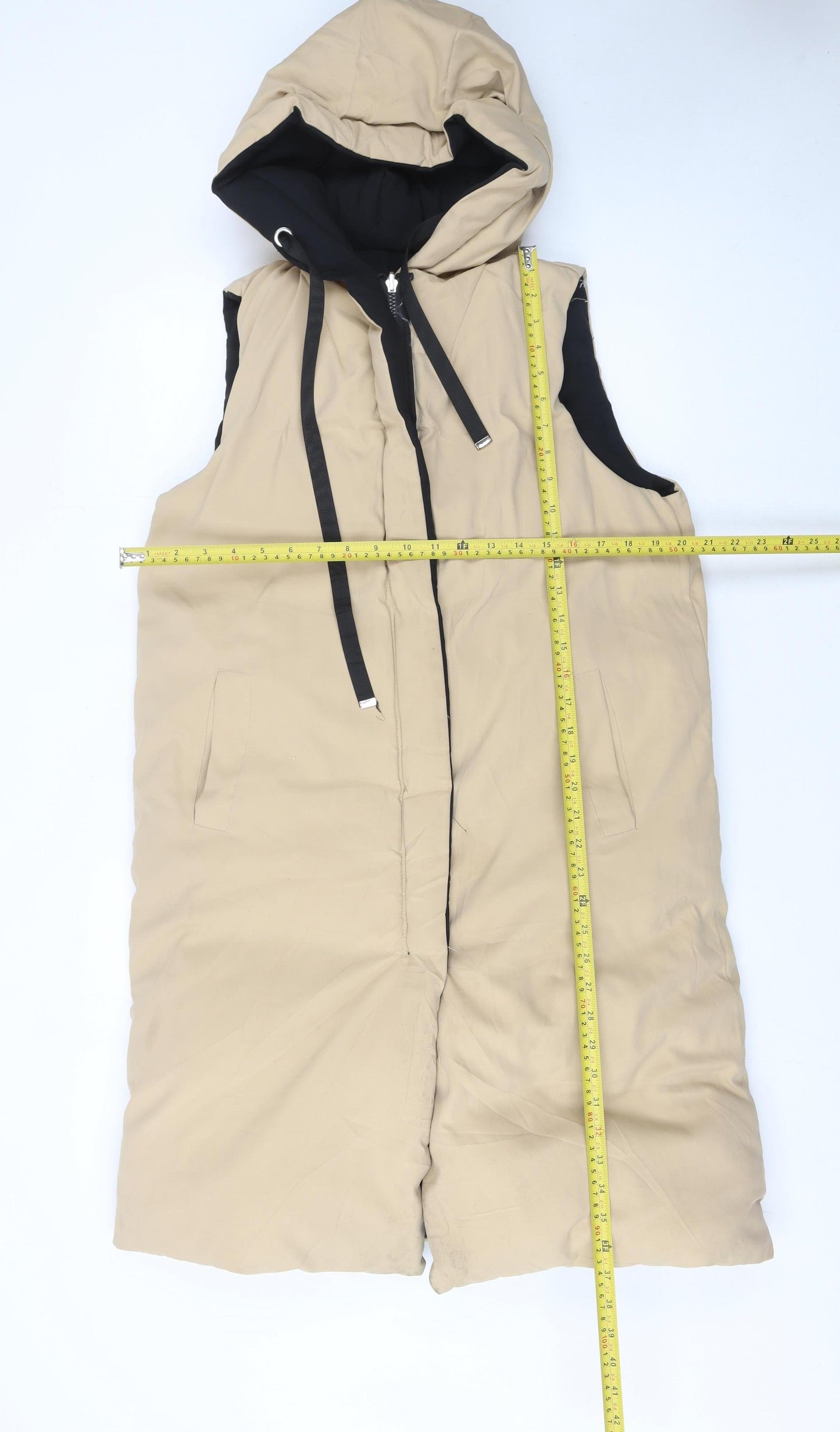 MISSPAP Women’s Beige Hooded Long Puffer Waistcoat Size L