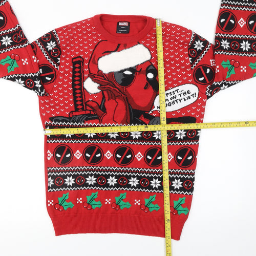 Marvel Men Red Deadpool Christmas Jumper M Festive Knit Pullover