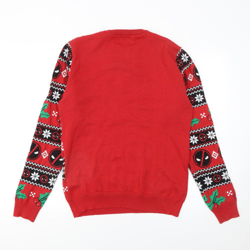 Marvel Men Red Deadpool Christmas Jumper M Festive Knit Pullover