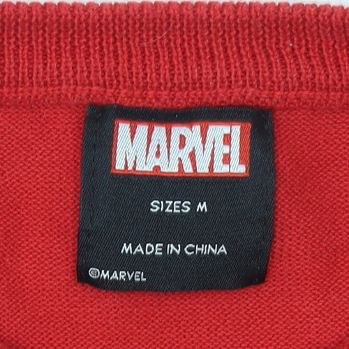 Marvel Men Red Deadpool Christmas Jumper M Festive Knit Pullover