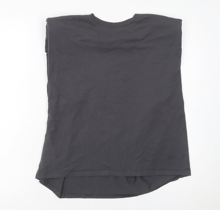 4TH ARQ Womens Black Sleeveless Cotton Basic T-Shirt L