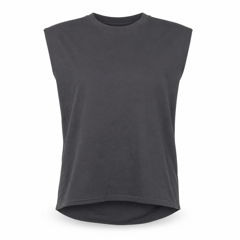 Front view of 4th & Reckless women’s black sleeveless cotton basic t-shirt l
