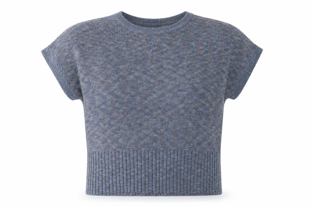Front view of Katies Women's Blue Knit Short Sleeve jumper, size L