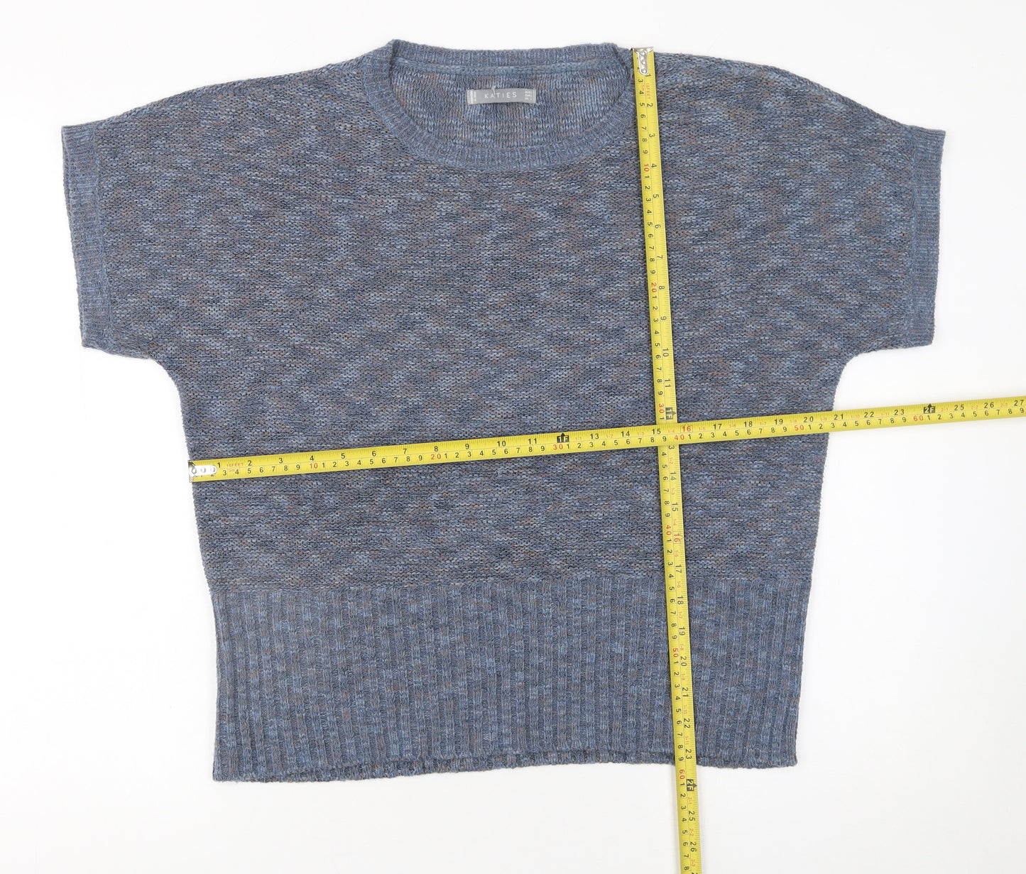 Katies Women's Blue Knit Short Sleeve Pullover Jumper Size L