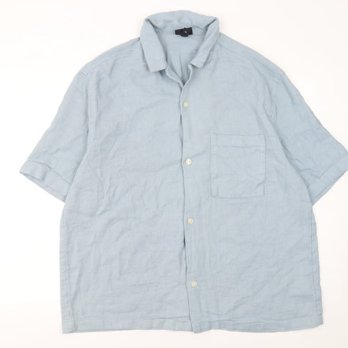 H&M Men’s Blue Regular Fit Short Sleeve Button-Up Shirt XL
