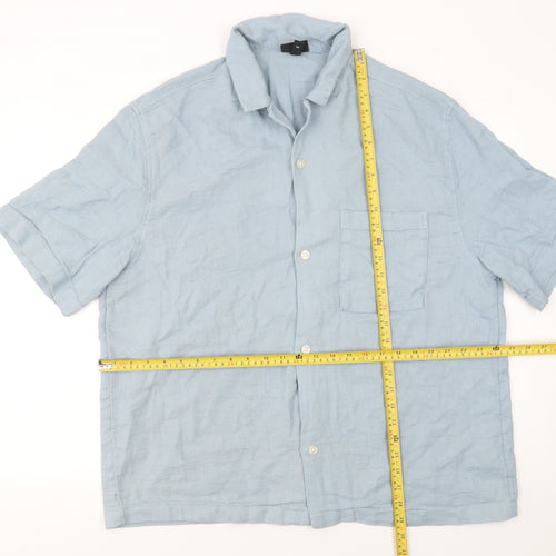 H&M Men’s Blue Regular Fit Short Sleeve Button-Up Shirt XL