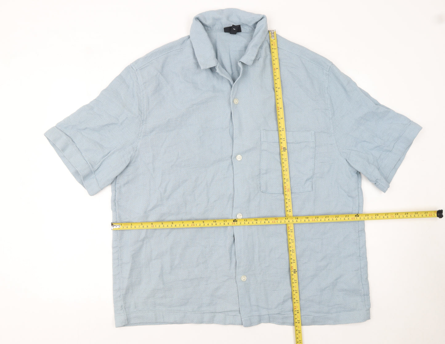 H&M Men’s Blue Regular Fit Short Sleeve Button-Up Shirt XL