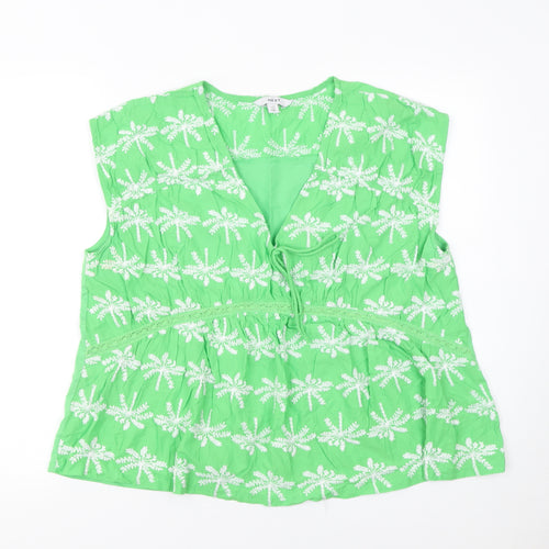 Next Womens Green Embroidered Cotton Tunic Blouse UK 16