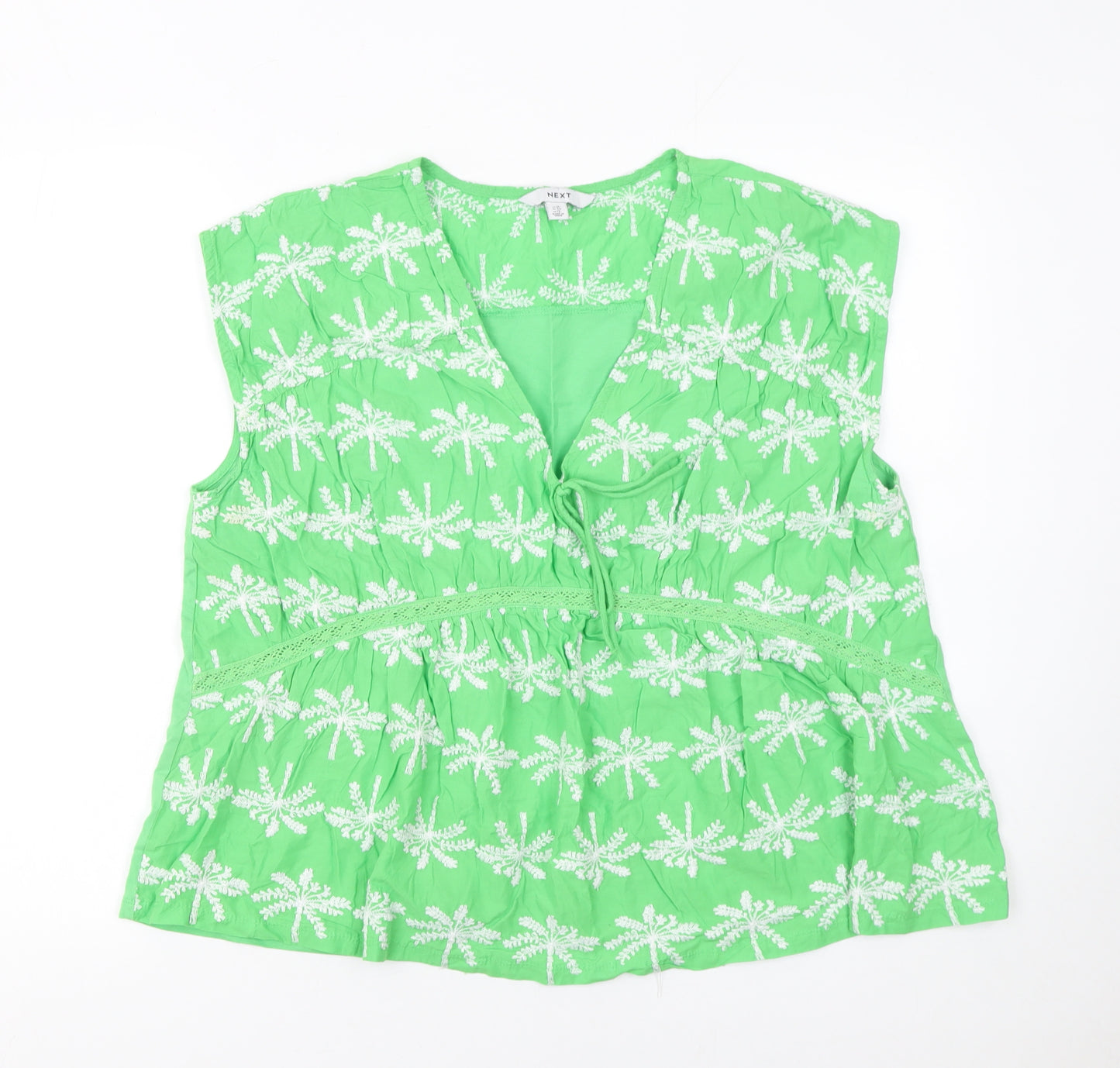 Next Womens Green Embroidered Cotton Tunic Blouse UK 16