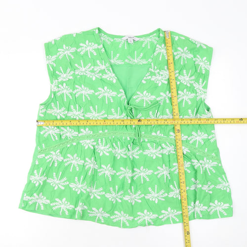 Next Womens Green Embroidered Cotton Tunic Blouse UK 16