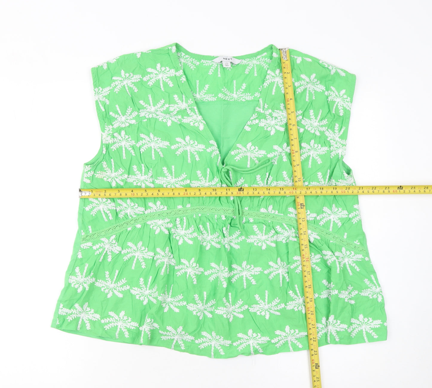 Next Womens Green Embroidered Cotton Tunic Blouse UK 16