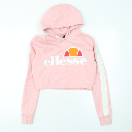 Ellesse Women's Pink Cropped Hoodie UK 6 Cotton Blend Logo