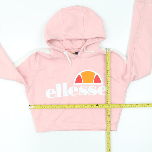 Ellesse Women's Pink Cropped Hoodie UK 6 Cotton Blend Logo
