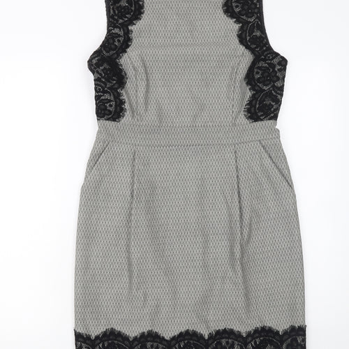 Warehouse Women Grey Sleeveless Sheath Lace Panel Dress Size 12