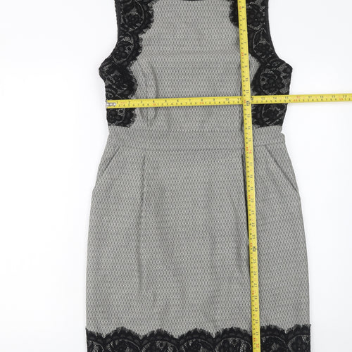 Warehouse Women Grey Sleeveless Sheath Lace Panel Dress Size 12